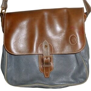 Trussardi Vintage Italian Leather Crossbody Messenger Bag Gray Brown Two Tone